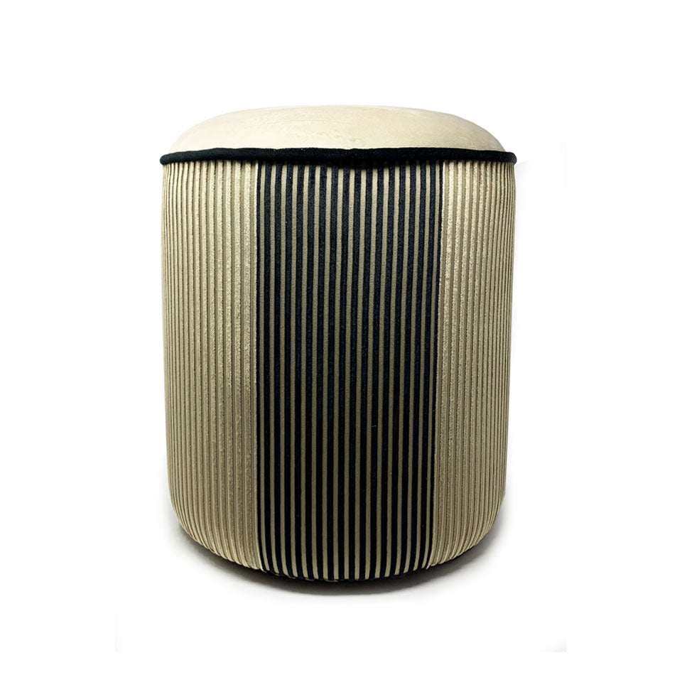 Beige black striped pouf